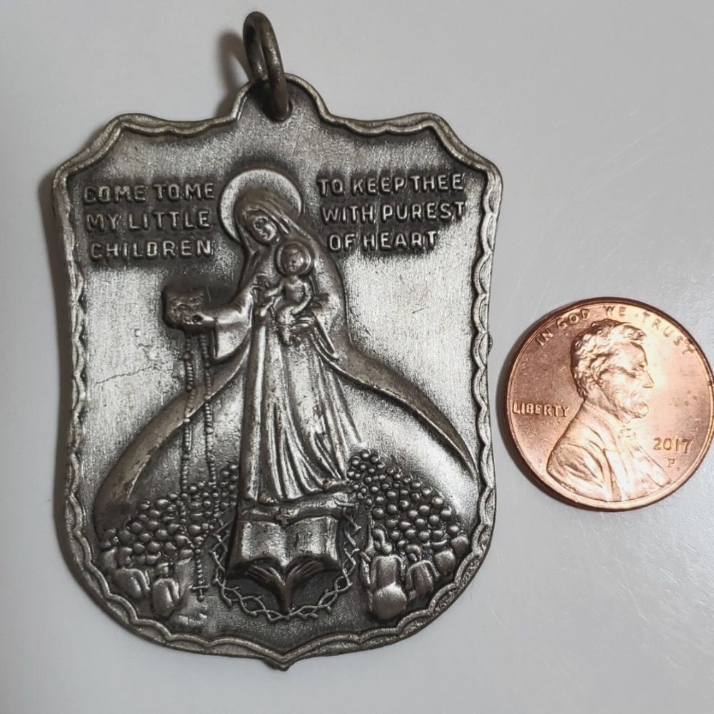 Large Vintage Solid Heavy Badge Shape Madonna & C… - image 1